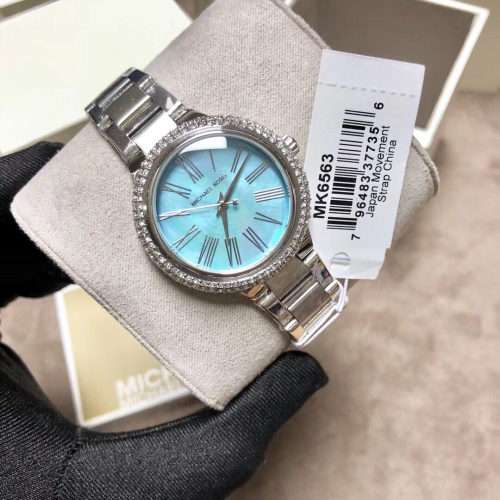 Michael Kors手錶 女生手錶 銀色藍面鋼鏈錶 鑲鑽時尚女錶 休閒通勤女生腕錶 MK手錶女 MK6563