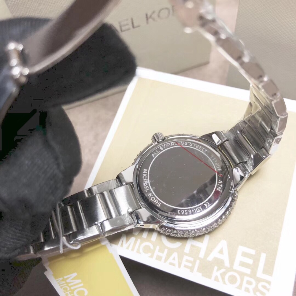 Michael Kors手錶 女生手錶 銀色藍面鋼鏈錶 鑲鑽時尚女錶 休閒通勤女生腕錶 MK手錶女 MK6563-細節圖9