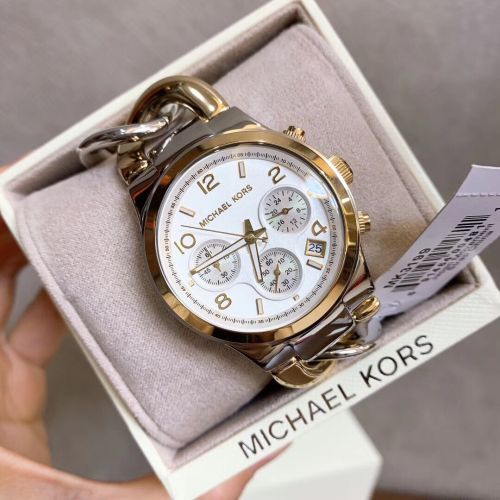 代購Michael Kors手錶 MK手錶 間金色鋼鏈錶 歐美時尚潮流鏈條款石英錶 女生腕錶 三眼日曆女錶MK3199