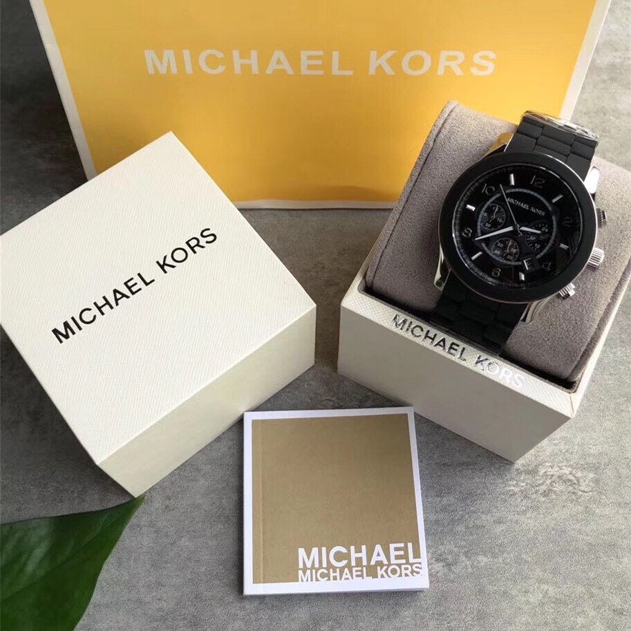 MICHAEL KORS手錶 膠包鋼男士石英錶 大直徑黑色腕錶 商務休閒男錶 三眼計時日曆防水手錶男MK8107-細節圖2