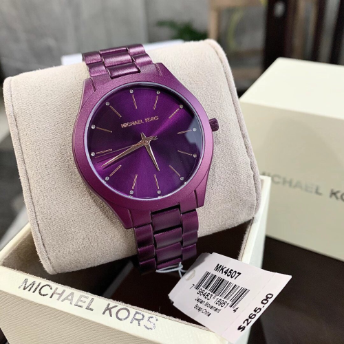 Michael Kors手錶 mk 手錶女生 MK4507紫色鋼鏈錶 簡約時尚女錶 大直徑鑲鑽休閒女生腕錶石英錶