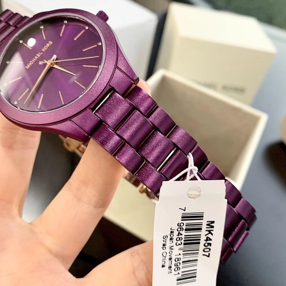 Michael Kors手錶 mk 手錶女生 MK4507紫色鋼鏈錶 簡約時尚女錶 大直徑鑲鑽休閒女生腕錶石英錶-細節圖8