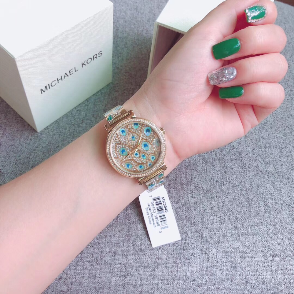 代購 Michael Kors手錶 新品MK手錶女生 MK3945金色孔雀鋼鏈錶 復古時尚潮流石英錶 歐美鑲鑽女錶-細節圖4