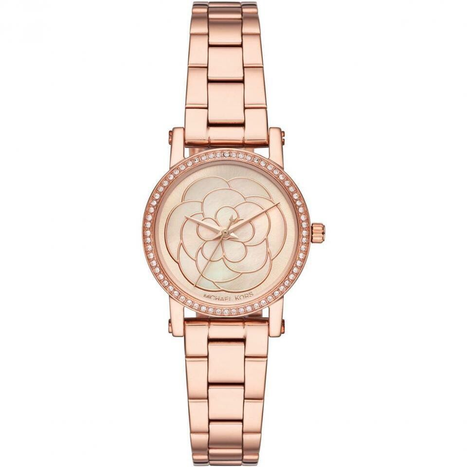 代購Michael Kors手錶 MK手錶 玫瑰金色鋼鏈錶 三針時尚女錶 小直徑女生腕錶MK3892 花朵鑲鑽女生腕錶-細節圖2
