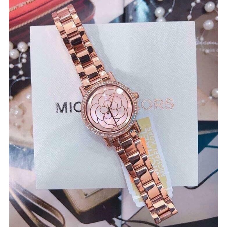 代購Michael Kors手錶 MK手錶 玫瑰金色鋼鏈錶 三針時尚女錶 小直徑女生腕錶MK3892 花朵鑲鑽女生腕錶-細節圖4
