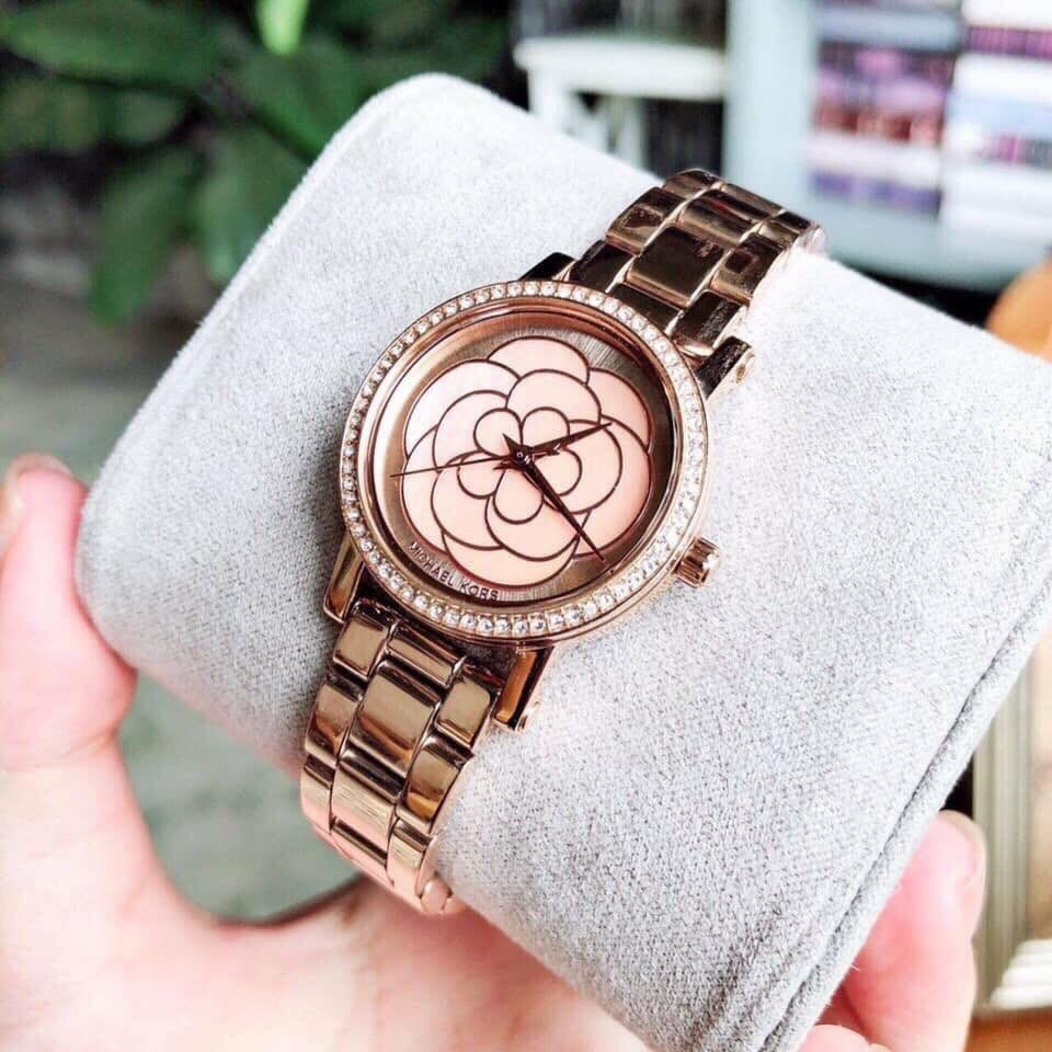 代購Michael Kors手錶 MK手錶 玫瑰金色鋼鏈錶 三針時尚女錶 小直徑女生腕錶MK3892 花朵鑲鑽女生腕錶-細節圖5