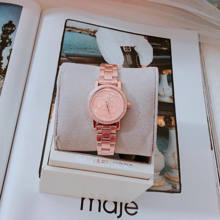 代購Michael Kors手錶 MK手錶 玫瑰金色鋼鏈錶 三針時尚女錶 小直徑女生腕錶MK3892 花朵鑲鑽女生腕錶-細節圖6