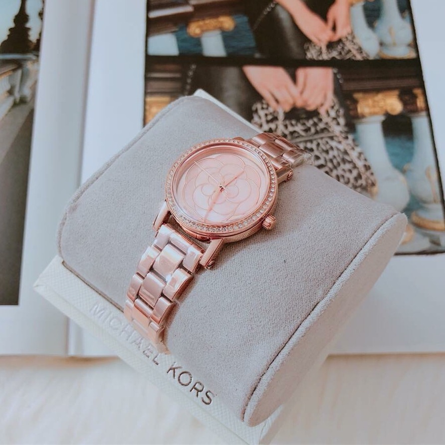 代購Michael Kors手錶 MK手錶 玫瑰金色鋼鏈錶 三針時尚女錶 小直徑女生腕錶MK3892 花朵鑲鑽女生腕錶-細節圖8