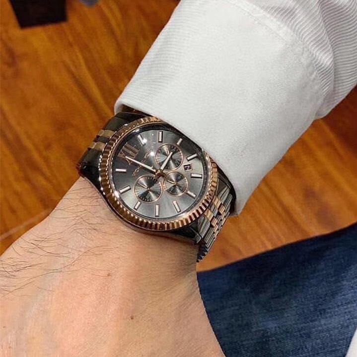 Michael Kors手錶 大直徑45mm男士石英錶 三眼計時日曆男錶 商務通勤休閒鋼鏈錶 男生腕錶MK8561-細節圖2