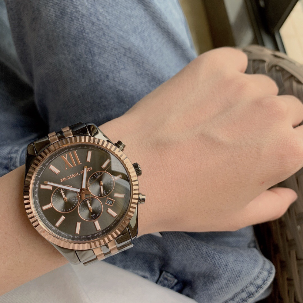 Michael Kors手錶 大直徑45mm男士石英錶 三眼計時日曆男錶 商務通勤休閒鋼鏈錶 男生腕錶MK8561-細節圖3