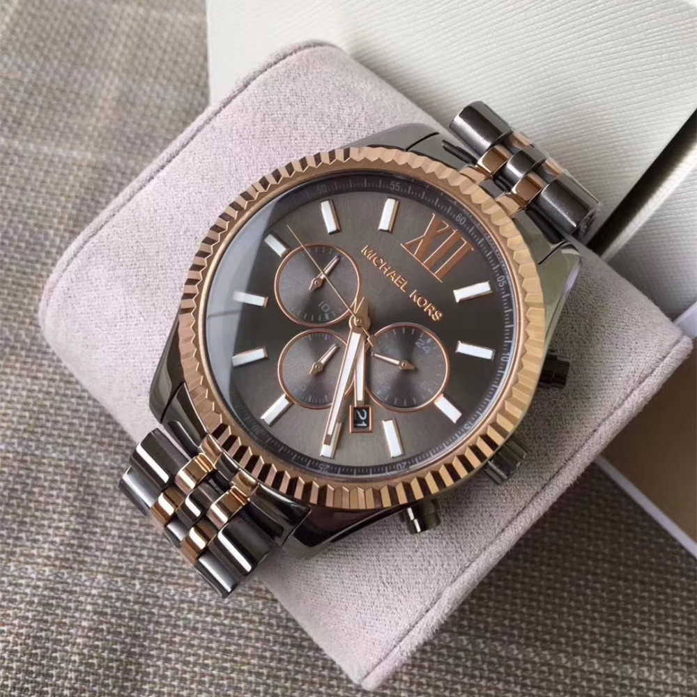 Michael Kors手錶 大直徑45mm男士石英錶 三眼計時日曆男錶 商務通勤休閒鋼鏈錶 男生腕錶MK8561-細節圖4