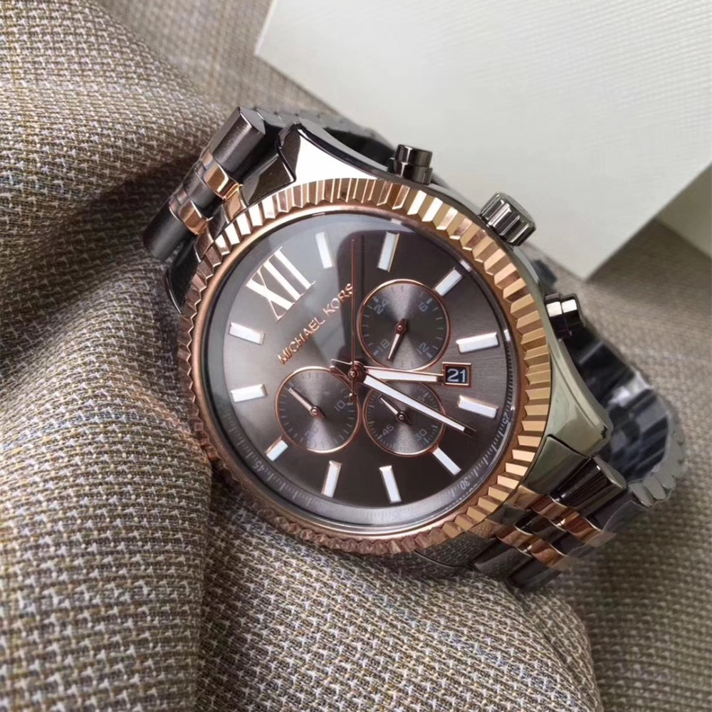 Michael Kors手錶 大直徑45mm男士石英錶 三眼計時日曆男錶 商務通勤休閒鋼鏈錶 男生腕錶MK8561-細節圖9