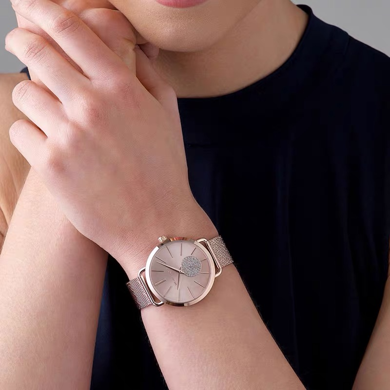 代購MICHAEL KORS手錶 鑲鑽時尚女錶 玫瑰金色鋼鏈錶 MK手錶女生 時尚百搭通勤腕錶 學生手錶女MK3845-細節圖2