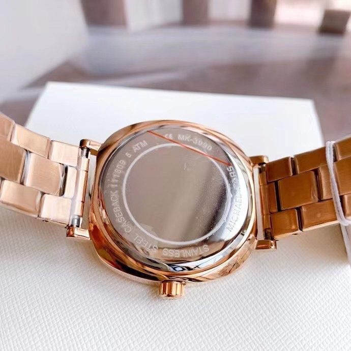 MICHAEL KORS手錶 新品MK手錶女生 MK3990玫瑰金色鋼鏈錶 時尚潮流鑲鑽女錶 大直徑休閒女生腕錶石英錶-細節圖11