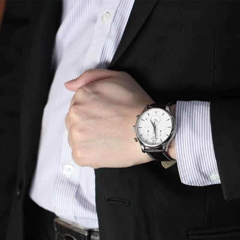 代購Tissot天梭手錶 俊雅系列皮帶男錶 玫瑰金簡約休閒三眼計時日曆防水男士腕錶T063.617.36.037.00-細節圖5