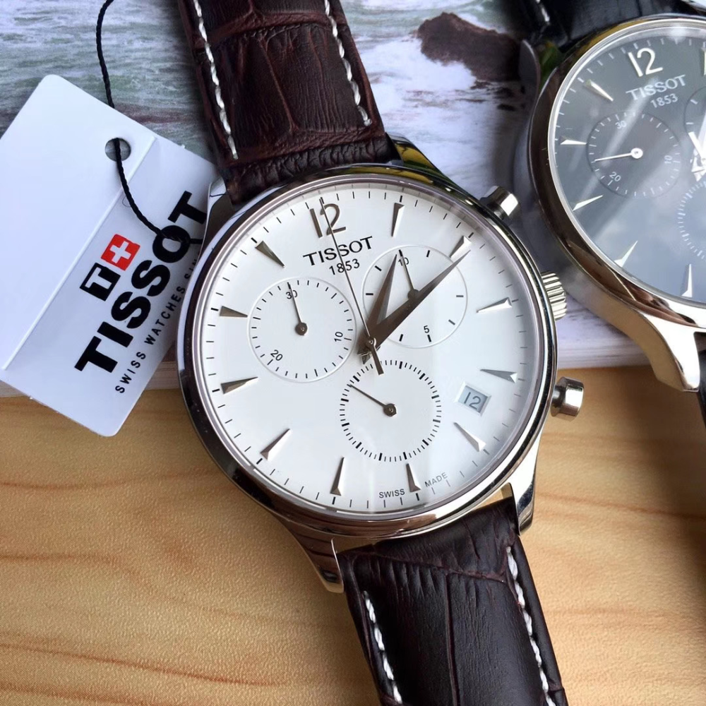 代購Tissot天梭手錶 俊雅系列皮帶男錶 玫瑰金簡約休閒三眼計時日曆防水男士腕錶T063.617.36.037.00-細節圖7