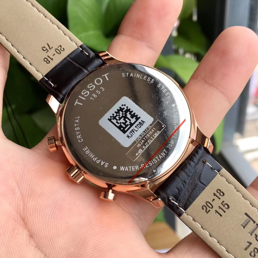 代購Tissot天梭手錶 俊雅系列皮帶男錶 玫瑰金簡約休閒三眼計時日曆防水男士腕錶T063.617.36.037.00-細節圖10