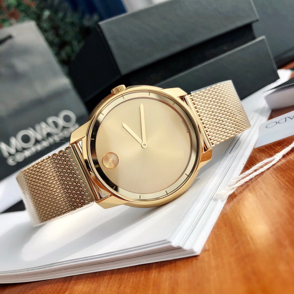 代購movado摩凡陀手錶 大直徑男士瑞士石英錶 電鍍金色不鏽鋼鏈錶男 高檔時尚男錶 商務休閒通勤腕錶男-細節圖3