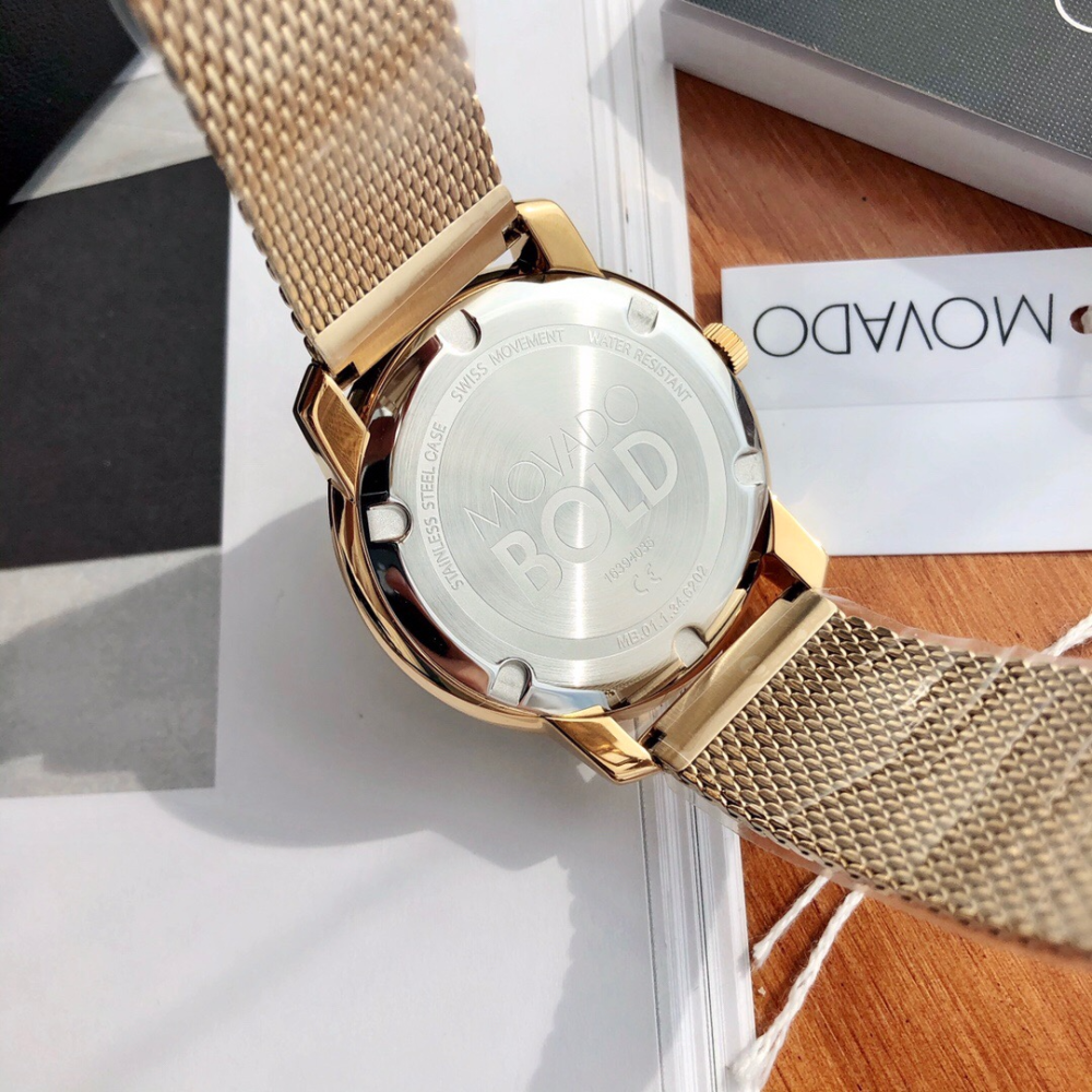 代購movado摩凡陀手錶 大直徑男士瑞士石英錶 電鍍金色不鏽鋼鏈錶男 高檔時尚男錶 商務休閒通勤腕錶男-細節圖8