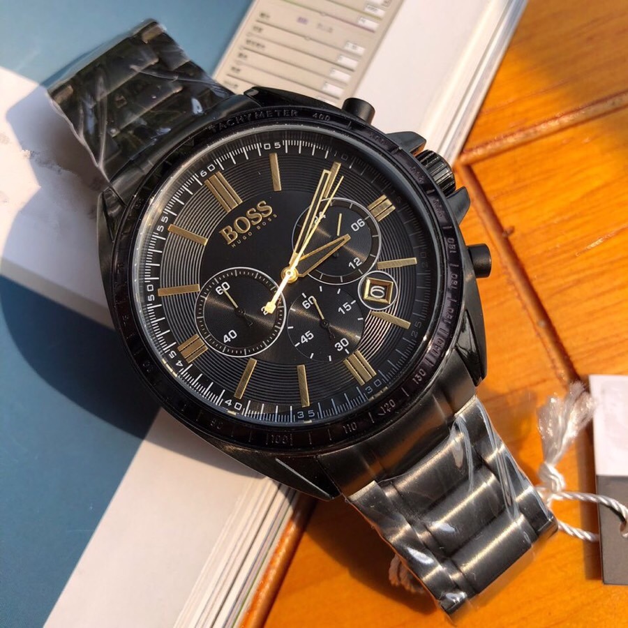 代購HUGO BOSS手錶 三眼計時日曆鋼鏈錶 六針防水石英錶 大直徑時尚潮流男生腕錶 商務休閒通勤男錶 學生手錶-細節圖5