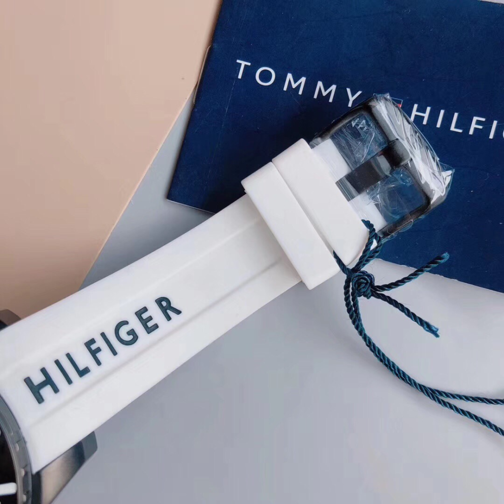 代購Tommy Hilfiger手錶 美國多功能白色橡膠錶帶石英錶 三眼計時防水男錶 學生手錶男 大直徑休閒腕錶-細節圖8