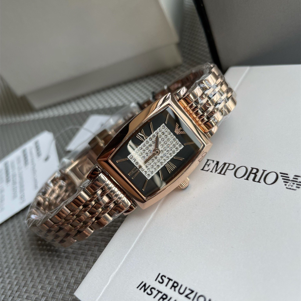 代購Armani手錶女生 阿瑪尼手錶 方形玫瑰金色鋼鏈錶 鑲鑽時尚防水女生腕錶 小直徑氣質精緻百搭女錶AR11407-細節圖5