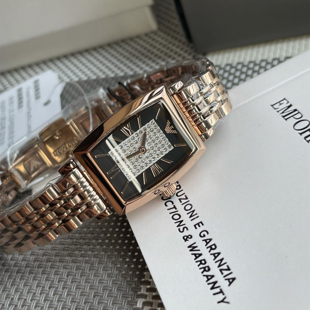 代購Armani手錶女生 阿瑪尼手錶 方形玫瑰金色鋼鏈錶 鑲鑽時尚防水女生腕錶 小直徑氣質精緻百搭女錶AR11407-細節圖6