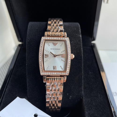 Armani手錶女生 新品阿曼尼手錶AR11405 AR11406 方形鑲鑽石英錶 玫瑰金色鋼鏈女錶 氣質時尚百搭女生腕