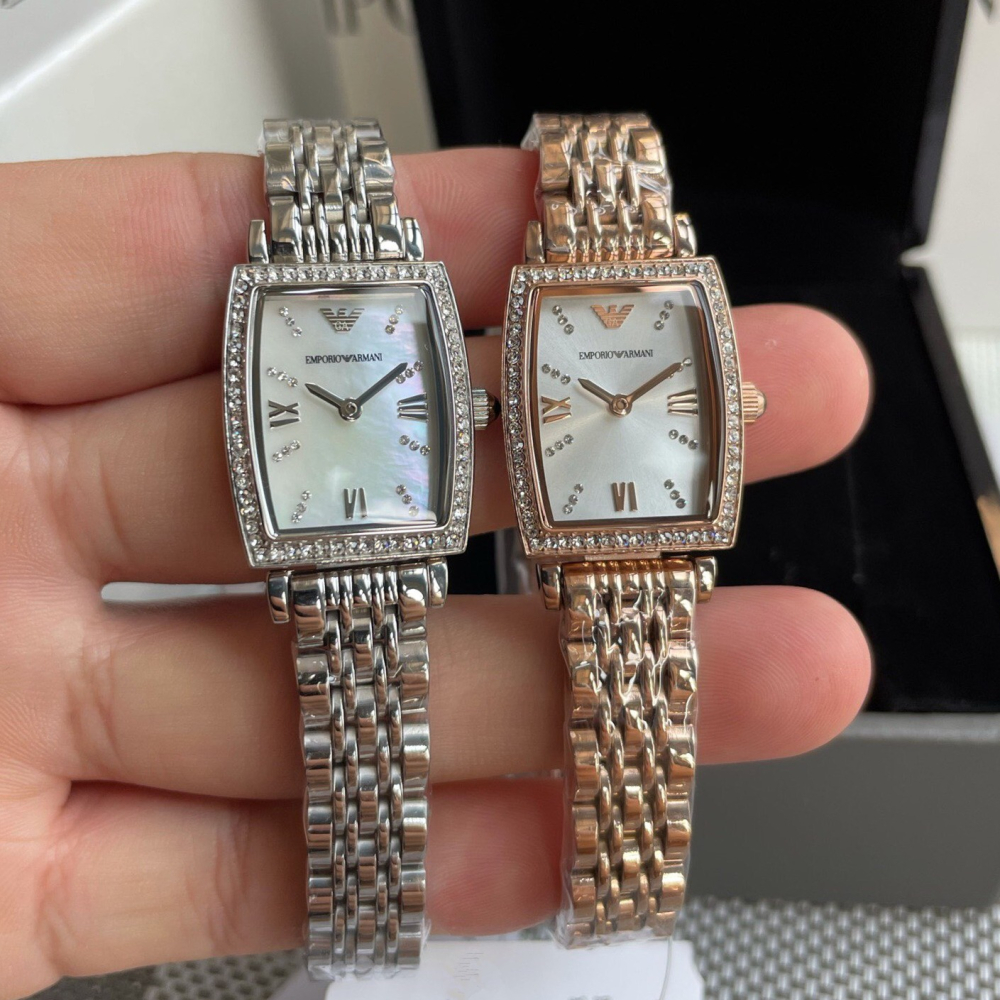 Armani手錶女生 新品阿曼尼手錶AR11405 AR11406 方形鑲鑽石英錶 玫瑰金色鋼鏈女錶 氣質時尚百搭女生腕-細節圖2