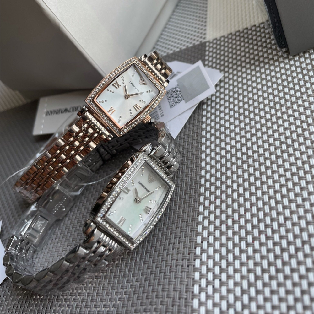 Armani手錶女生 新品阿曼尼手錶AR11405 AR11406 方形鑲鑽石英錶 玫瑰金色鋼鏈女錶 氣質時尚百搭女生腕-細節圖6