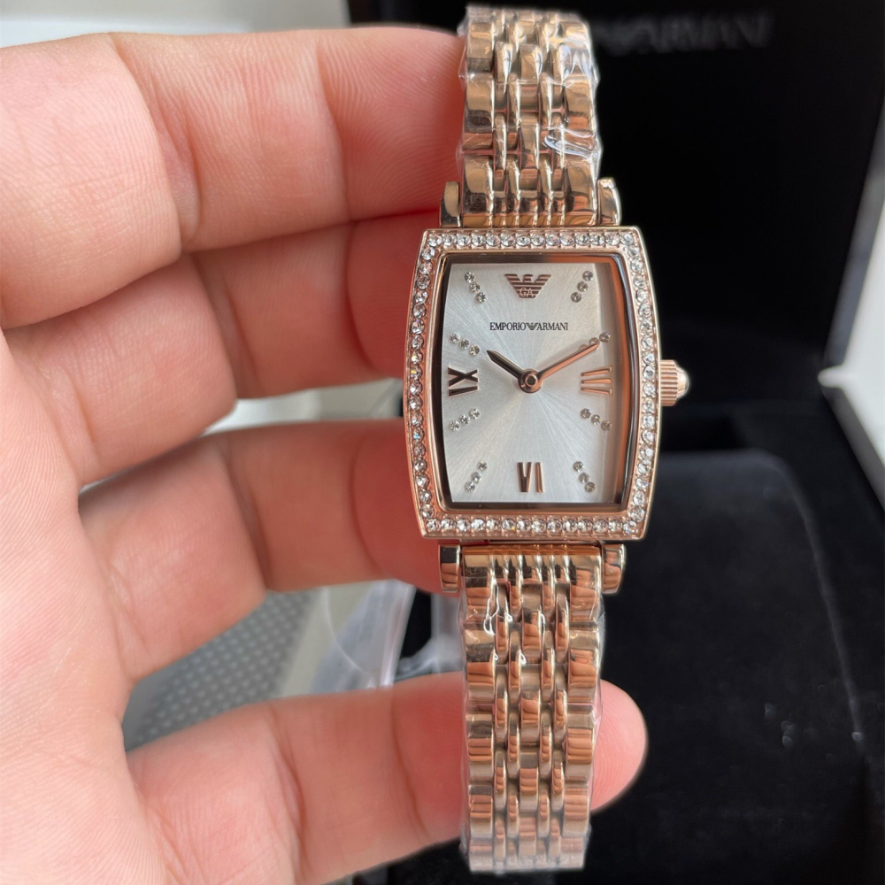 Armani手錶女生 新品阿曼尼手錶AR11405 AR11406 方形鑲鑽石英錶 玫瑰金色鋼鏈女錶 氣質時尚百搭女生腕-細節圖7