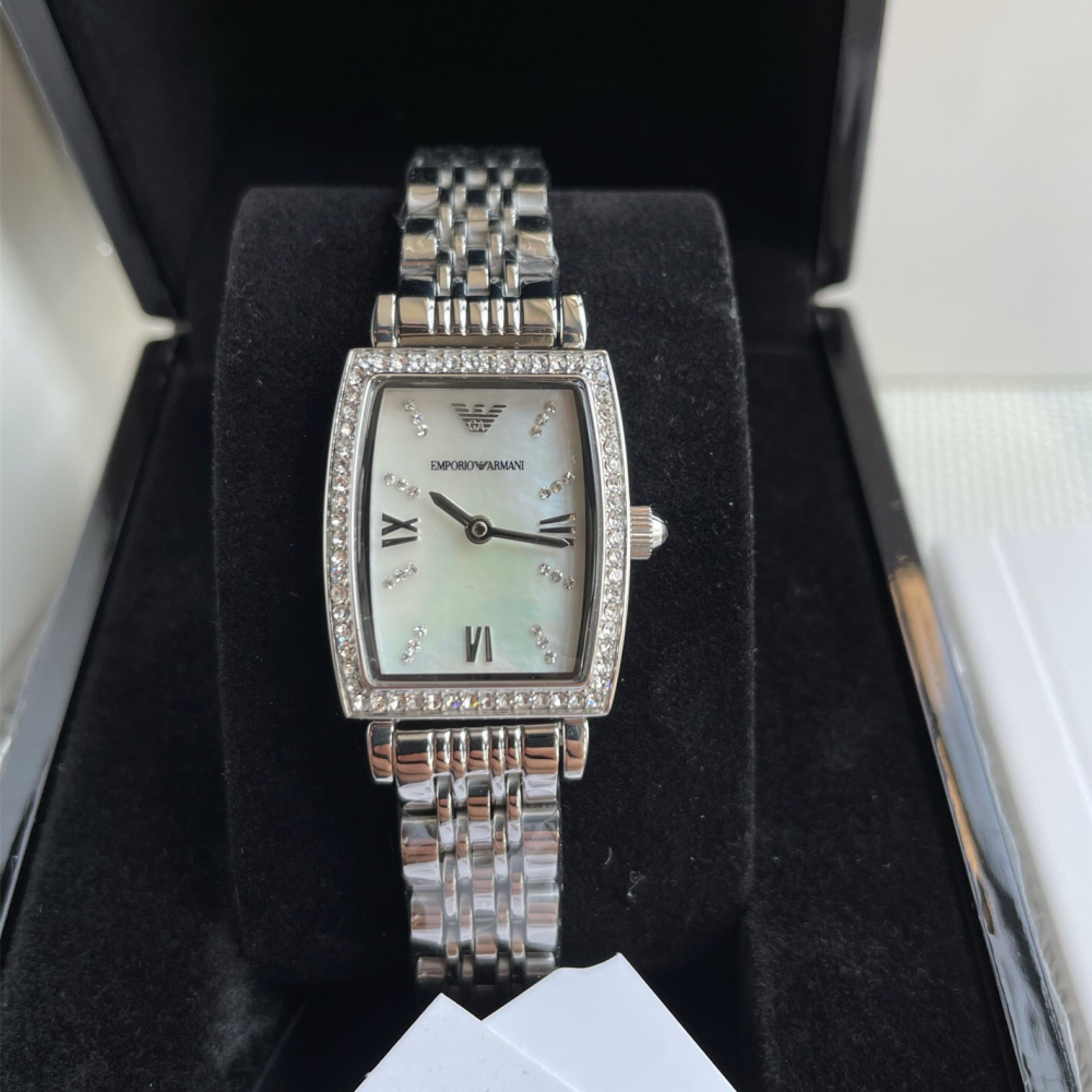 Armani手錶女生 新品阿曼尼手錶AR11405 AR11406 方形鑲鑽石英錶 玫瑰金色鋼鏈女錶 氣質時尚百搭女生腕-細節圖9
