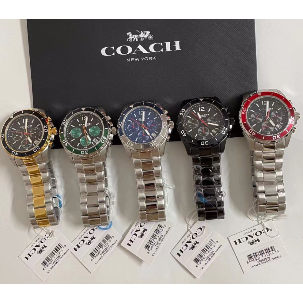 代購Coach蔻馳手錶男生 KENT系列男士石英錶 三眼計時日曆鋼鏈錶 大直徑時尚男錶 商務休閒男款腕錶14602557-細節圖2