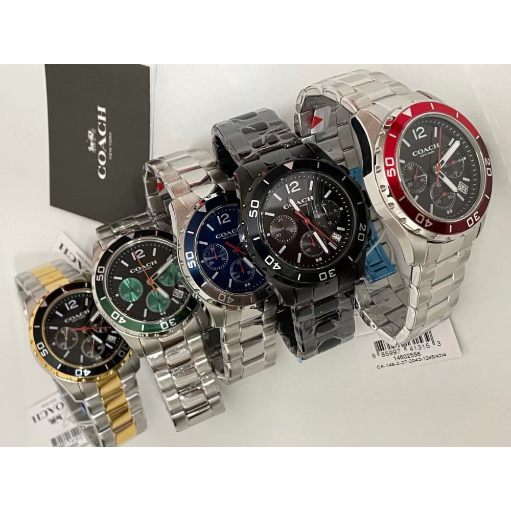 代購Coach蔻馳手錶男生 KENT系列男士石英錶 三眼計時日曆鋼鏈錶 大直徑時尚男錶 商務休閒男款腕錶14602557-細節圖5