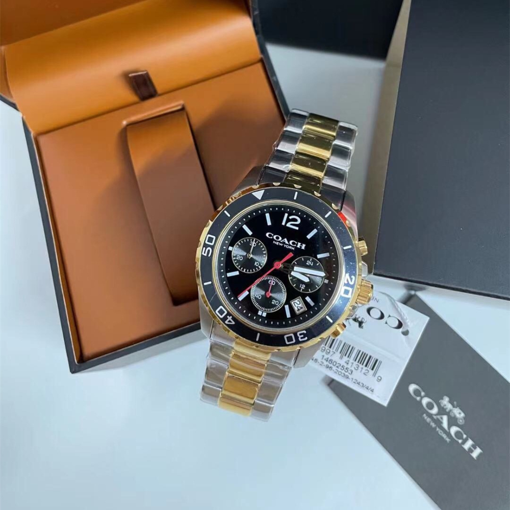代購Coach蔻馳手錶男生 KENT系列男士石英錶 三眼計時日曆鋼鏈錶 大直徑時尚男錶 商務休閒男款腕錶14602557-細節圖8