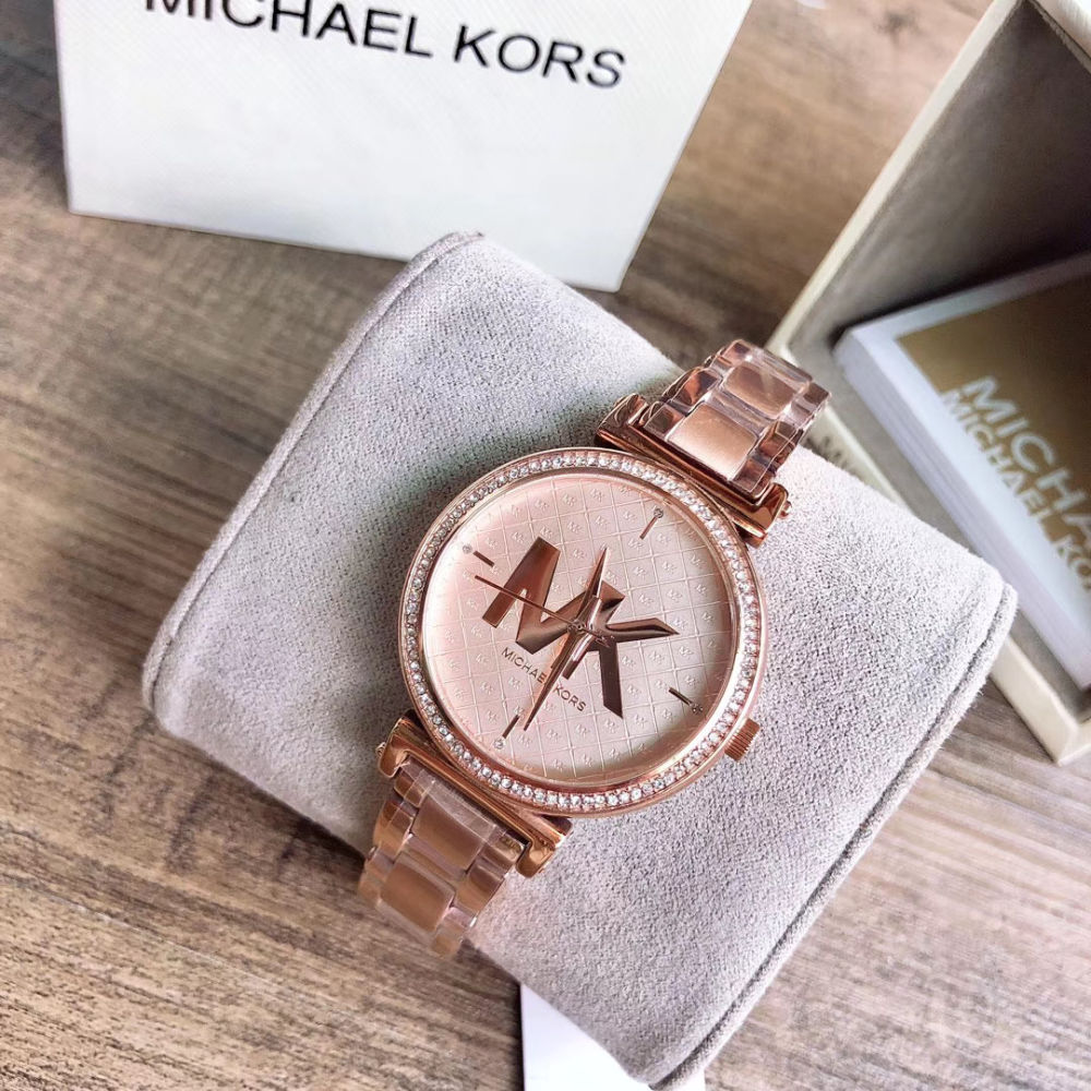 MICHAEL KORS手錶 新品MK手錶女生 MK4335玫瑰金色鋼鏈錶 大MK鑲鑽時尚女錶 商務通勤休閒石英錶 百搭-細節圖4