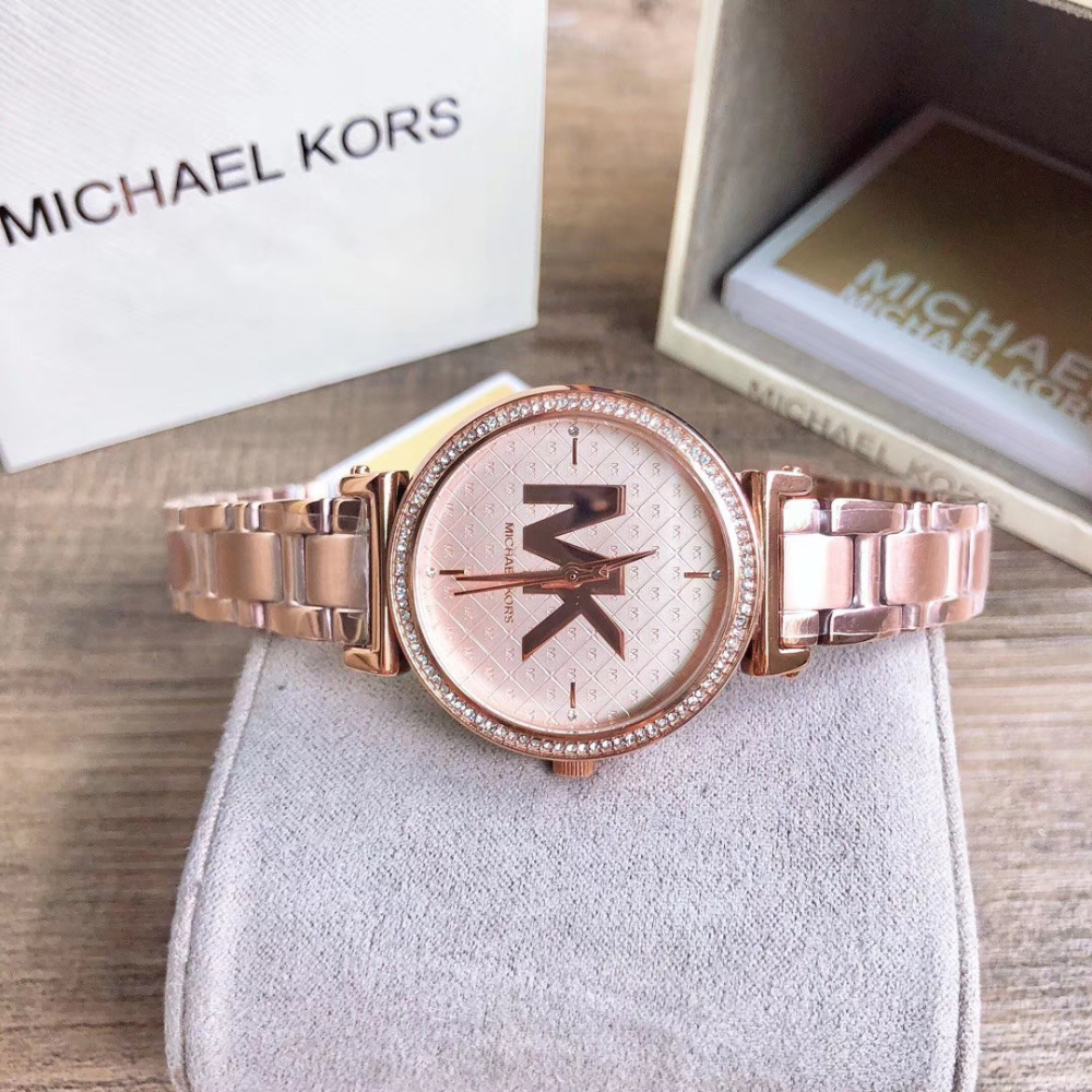 MICHAEL KORS手錶 新品MK手錶女生 MK4335玫瑰金色鋼鏈錶 大MK鑲鑽時尚女錶 商務通勤休閒石英錶 百搭-細節圖6