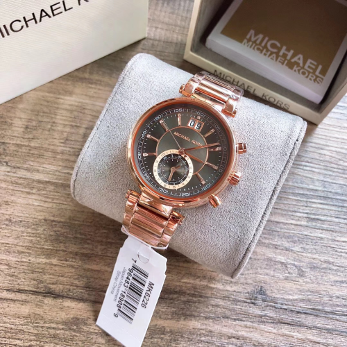 Michael Kors手錶女生 MK6224銀色藍面鋼鏈錶 大直徑計時石英錶 防水日曆腕錶時尚潮流百搭女錶MK6362