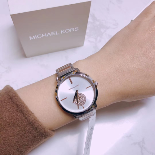 MICHAEL KORS手錶女生 MK3679 MK3706鑲鑽女錶 玫瑰金色鋼鏈錶 超薄時尚百搭女生腕錶 大直徑女錶