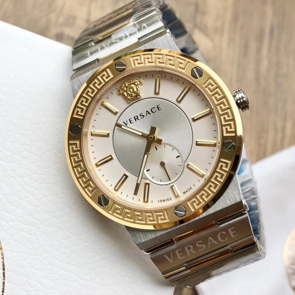 Versaces手錶 VEVI系列男錶 凡賽斯男士瑞士石英錶 黑色鋼鏈錶 高檔商務休閒男生腕錶 時尚潮流手錶男 防水手錶-細節圖2