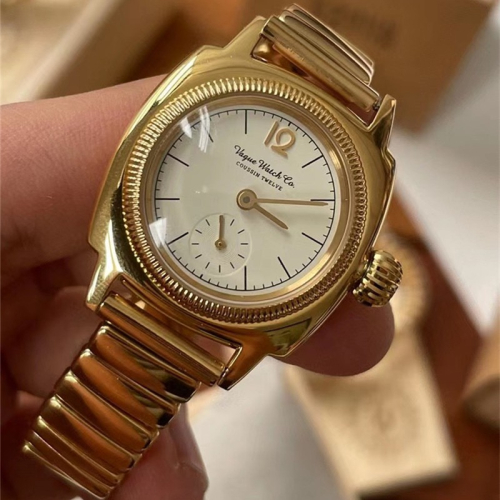 Vague watch co.手錶 做舊復古小金錶 日本小眾男錶女錶 時尚潮流女生腕錶 金色鋼鏈錶 小直徑石英錶CO-L