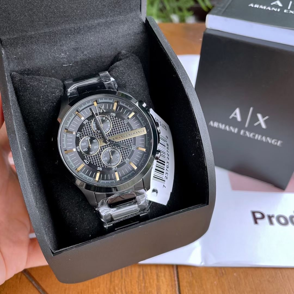 ARMANI EXCHANGE手錶 亞曼尼手錶男生 AX手錶 商務休閒男士石英錶 大直徑黑色鋼鏈錶 時尚潮流三眼計時男錶-細節圖2