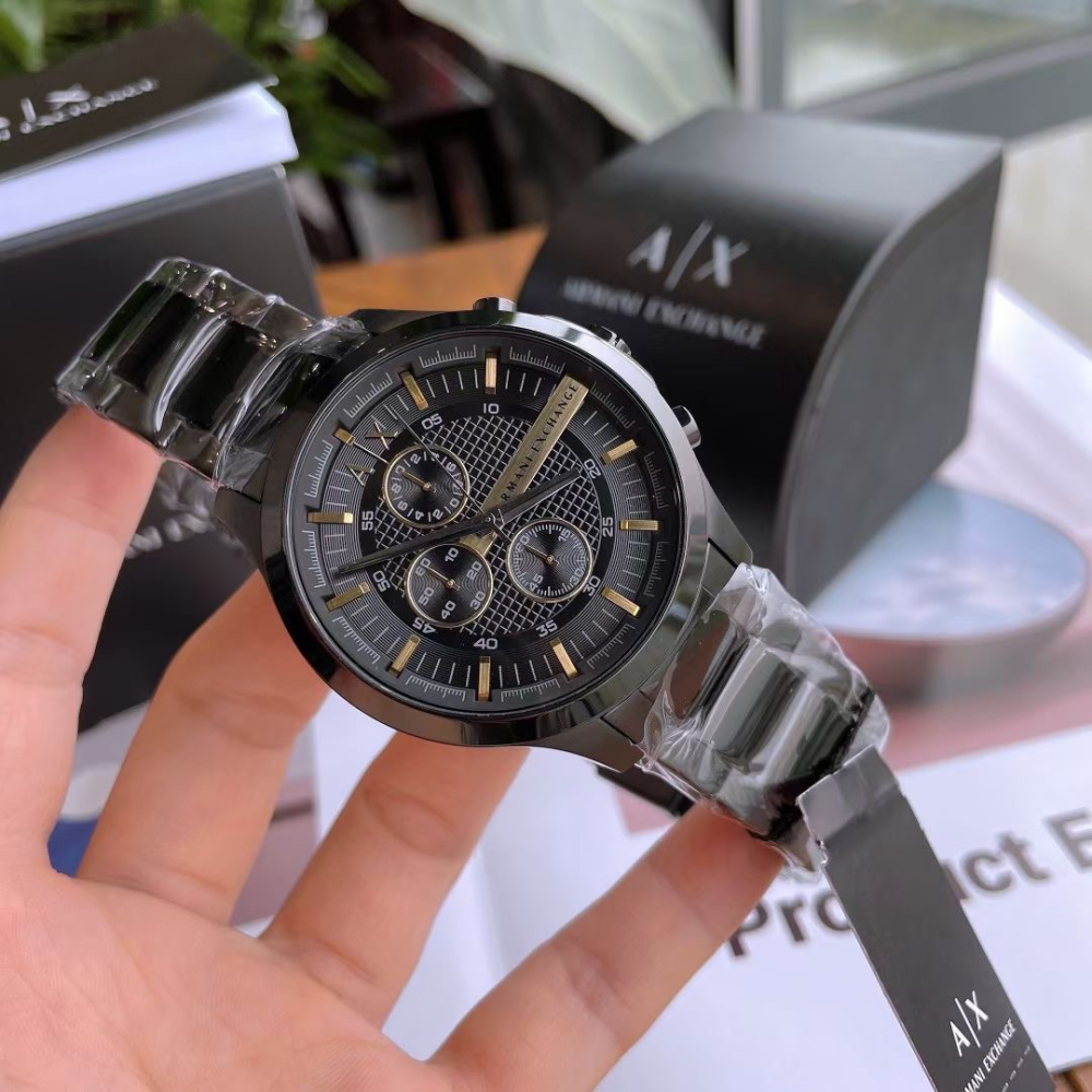 ARMANI EXCHANGE手錶 亞曼尼手錶男生 AX手錶 商務休閒男士石英錶 大直徑黑色鋼鏈錶 時尚潮流三眼計時男錶-細節圖3