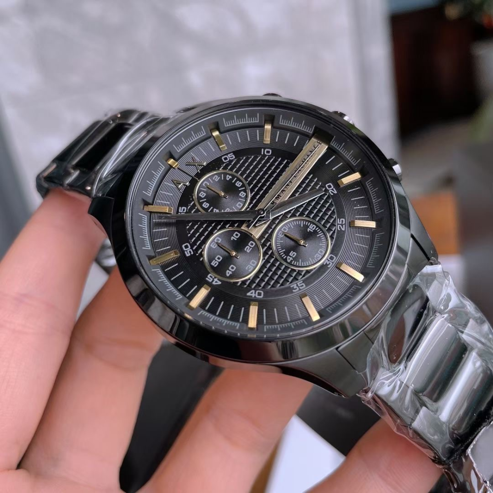 ARMANI EXCHANGE手錶 亞曼尼手錶男生 AX手錶 商務休閒男士石英錶 大直徑黑色鋼鏈錶 時尚潮流三眼計時男錶-細節圖5