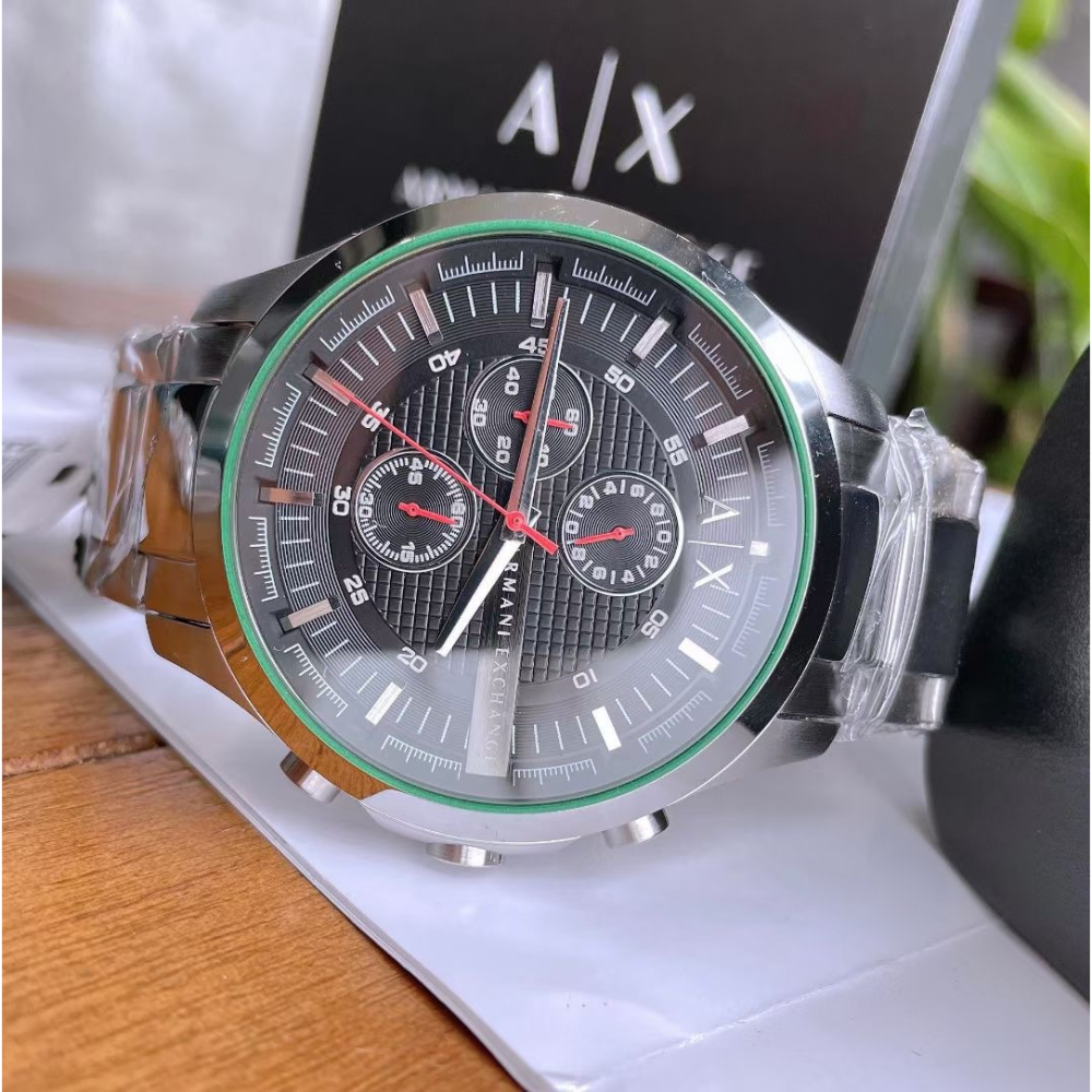 ARMANI EXCHANGE手錶 亞曼尼手錶男生 AX手錶 商務休閒男士石英錶 大直徑黑色鋼鏈錶 時尚潮流三眼計時男錶-細節圖6