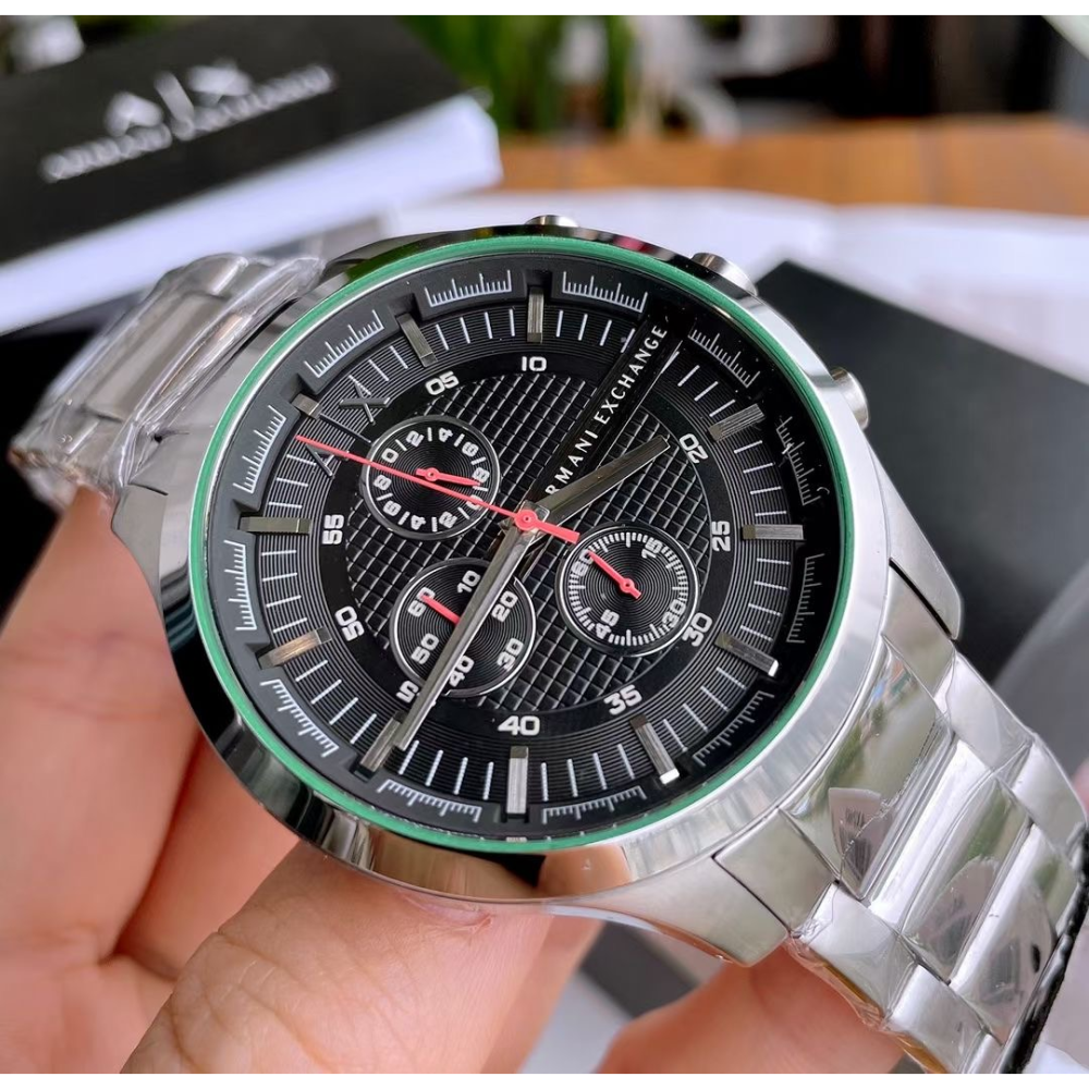 ARMANI EXCHANGE手錶 亞曼尼手錶男生 AX手錶 商務休閒男士石英錶 大直徑黑色鋼鏈錶 時尚潮流三眼計時男錶-細節圖7