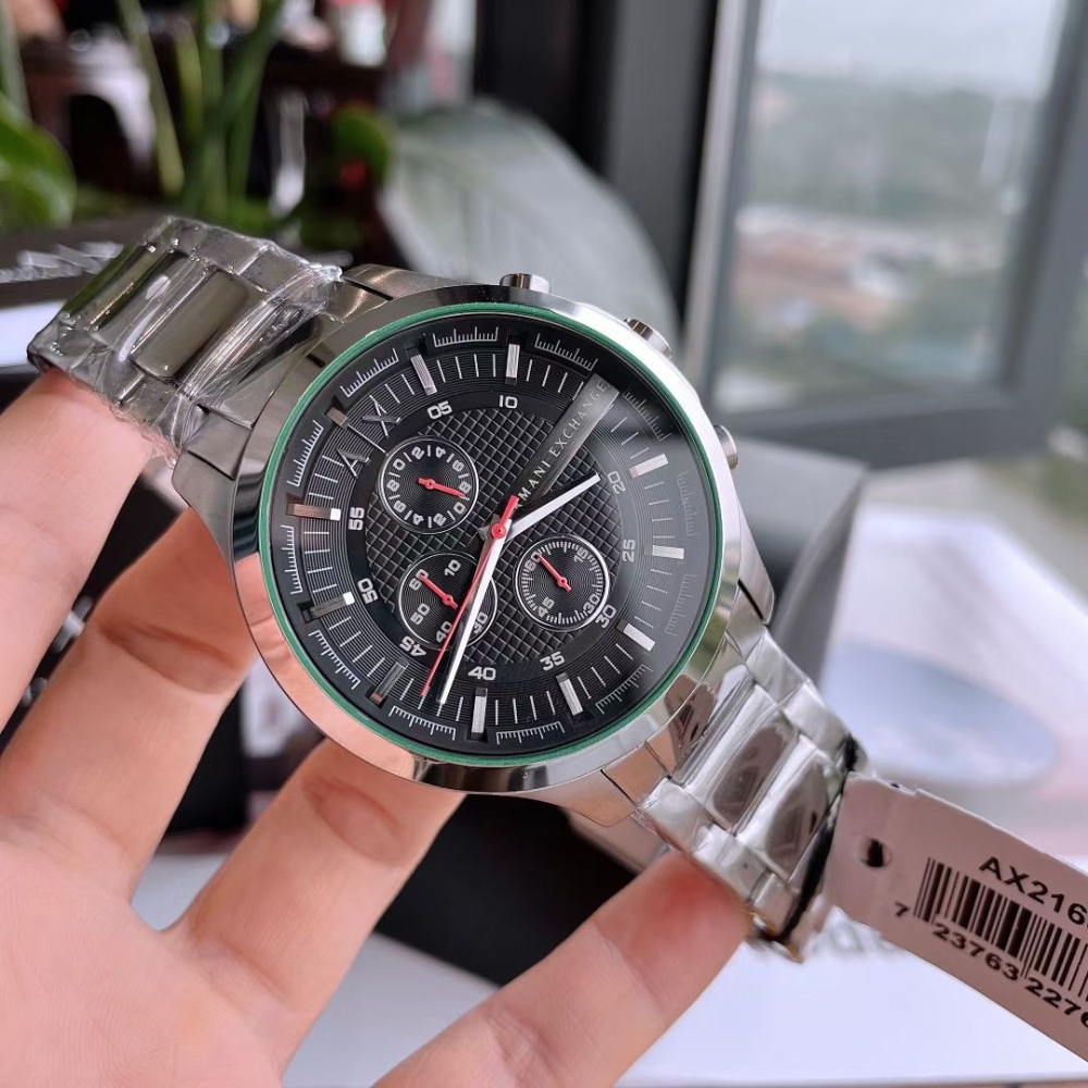 ARMANI EXCHANGE手錶 亞曼尼手錶男生 AX手錶 商務休閒男士石英錶 大直徑黑色鋼鏈錶 時尚潮流三眼計時男錶-細節圖8