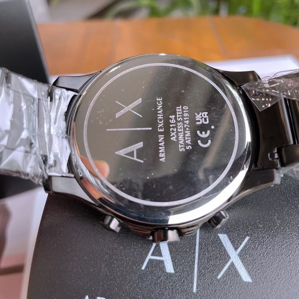 ARMANI EXCHANGE手錶 亞曼尼手錶男生 AX手錶 商務休閒男士石英錶 大直徑黑色鋼鏈錶 時尚潮流三眼計時男錶-細節圖9