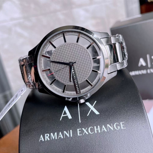 ARMANI EXCHANGE手錶 AX手錶男生 亞曼尼男士腕錶 鏤空透視石英錶 商務休閒防水黑色鋼鏈錶 時尚潮流男錶