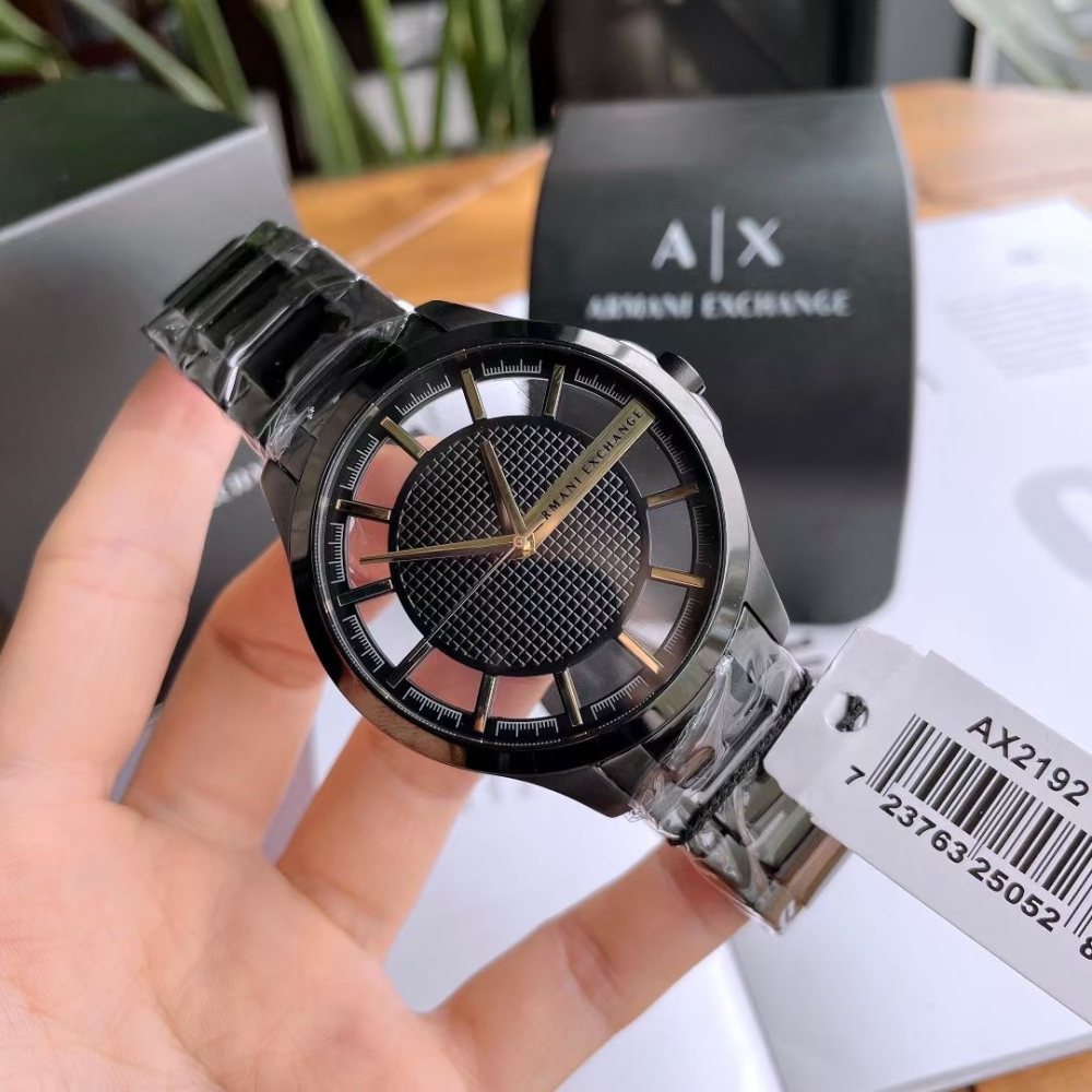 ARMANI EXCHANGE手錶 AX手錶男生 亞曼尼男士腕錶 鏤空透視石英錶 商務休閒防水黑色鋼鏈錶 時尚潮流男錶-細節圖2